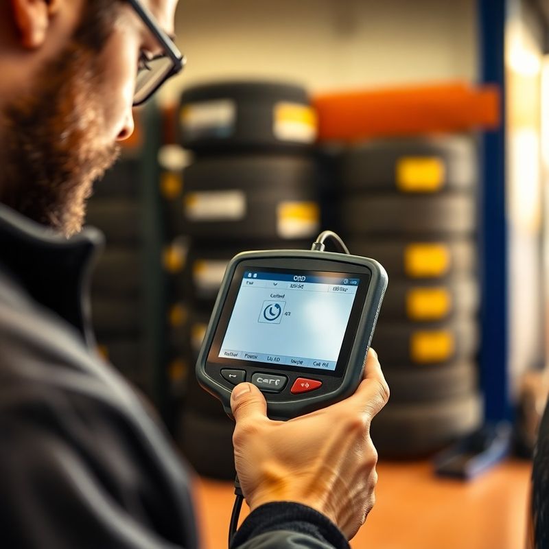Mecánico certificado usando un escáner de diagnóstico digital en un coche